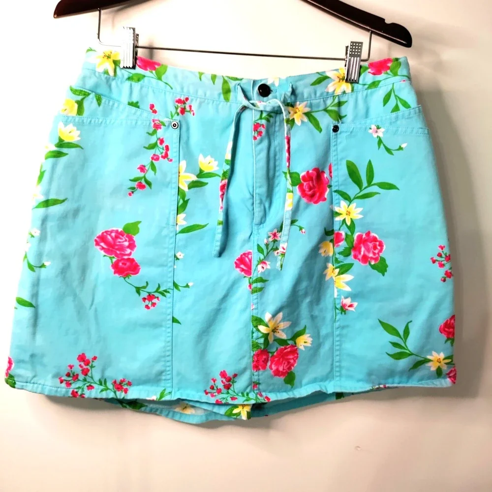 DAVID N SPORT Women 14 Floral Tropical Skort Drawstring Tennis Beach Golf Resort